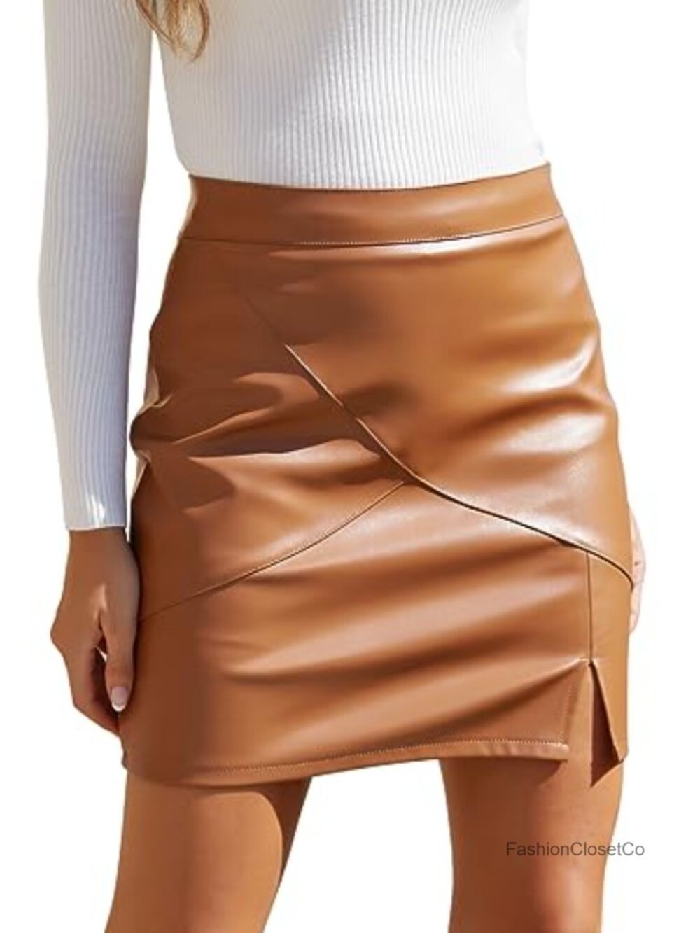 Women's Faux Leather High Waisted Bodycon Pencil Mini Skirt with Built-In Shorts